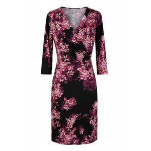 NY Collection B-Slim A-Line Floral Midi Dress XL Black Pink Tie Back Flattering